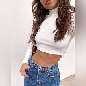 Princess Polly: White Ribbed Turtleneck Crop Top
